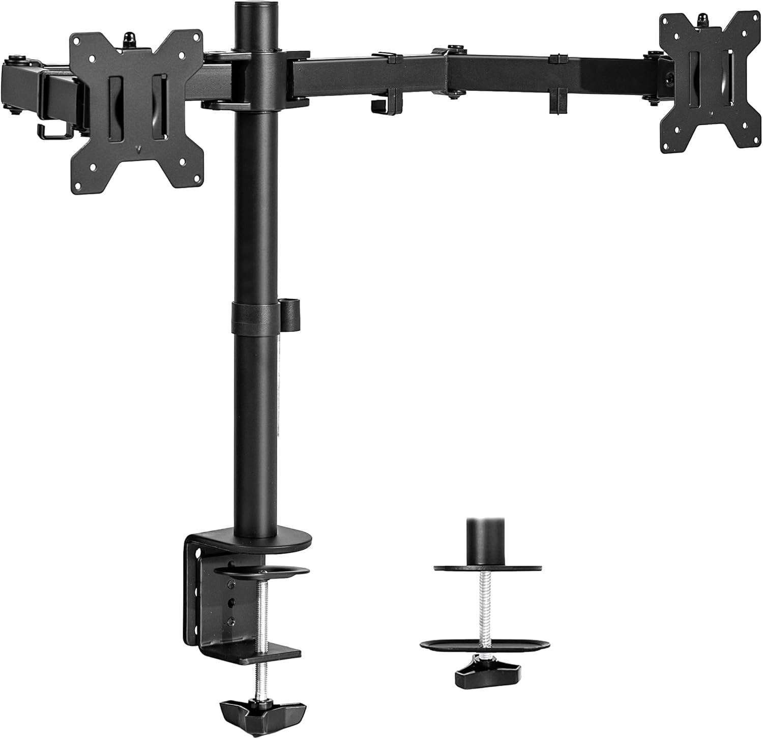 VIVO dual monitor desk mount in black with adjustable arms